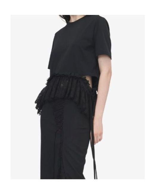 McQueen Black Lace-Trimmed T-Shirt
