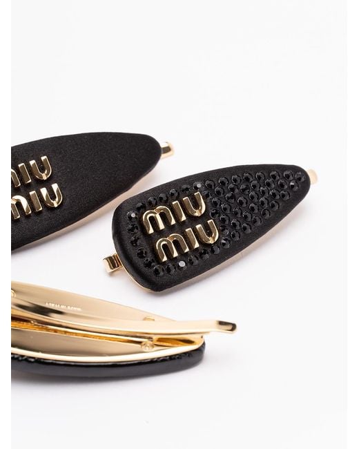 Miu Miu White Logo-Lettering Set Of Three Hair Clips
