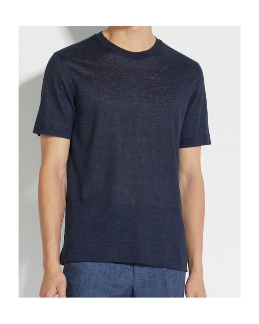 Zegna Blue Fine-Knit Linen T-Shirt for men