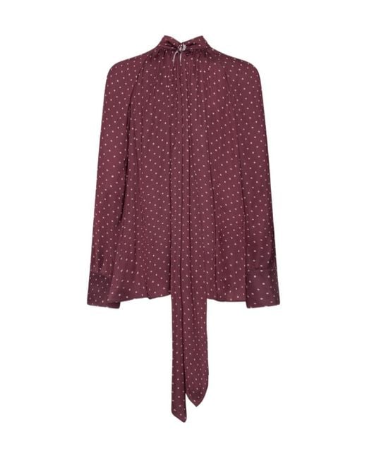 ROTATE BIRGER CHRISTENSEN Purple Dot Satin Bow Shirt Dark