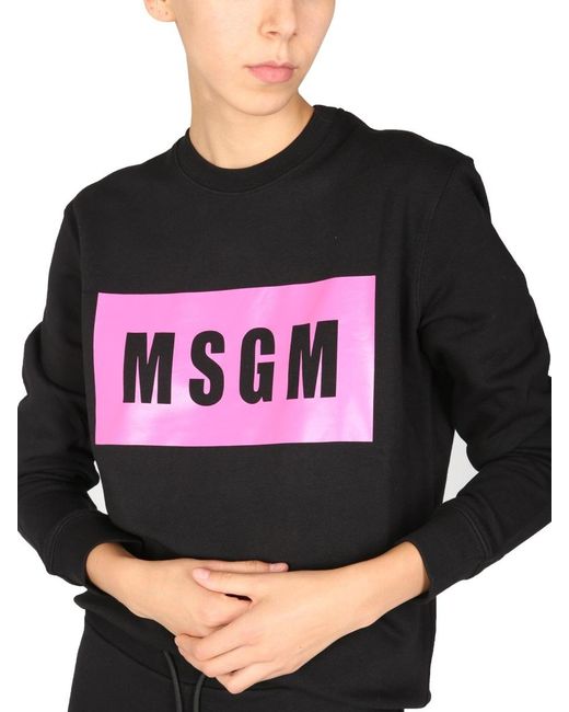 MSGM Black Logo-Print Crew Neck Sweatshirt