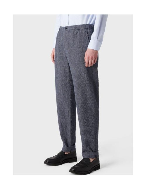 Emporio Armani Blue Textured Woven Cropped Trousers for men
