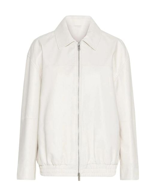 Marella White Nappa Leather Blouson Jacket