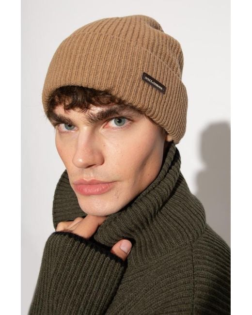 Dolce & Gabbana Brown Logo Patch Knitted Beanie for men