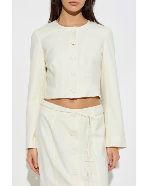 Posse White Elspeth Button-Up Wool Cropped Jacket