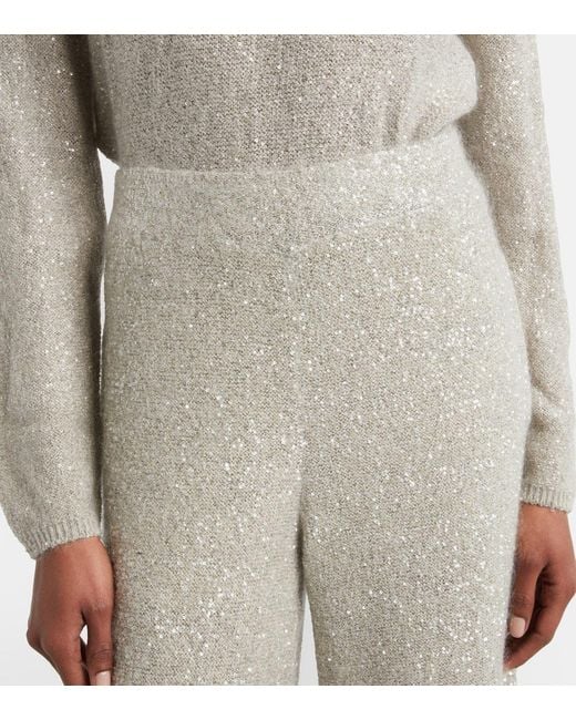 Brunello Cucinelli Gray Sequined Wide-Leg Pants