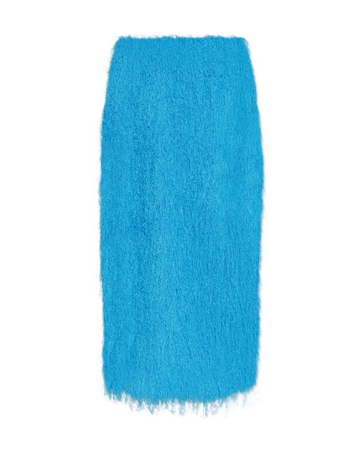 Dries Van Noten Blue Button Detailed Fringed Midi Skirt