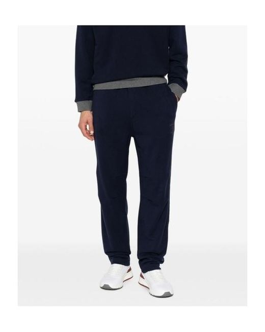 Brunello Cucinelli Blue Logo-Embroidered Drawstring Track Pants for men
