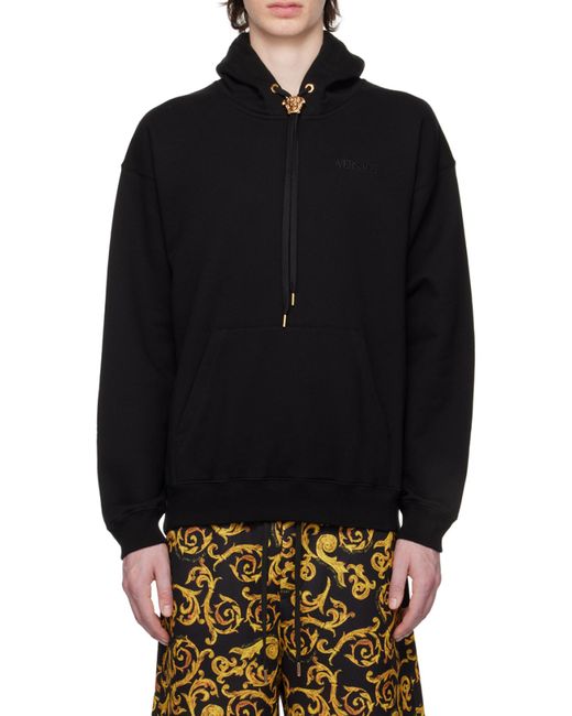 Versace Black Medusa Head Detailed Drawstring Hoodie for men