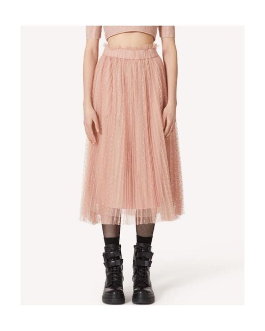 RED Valentino Pink Pleated Tulle Midi Skirt