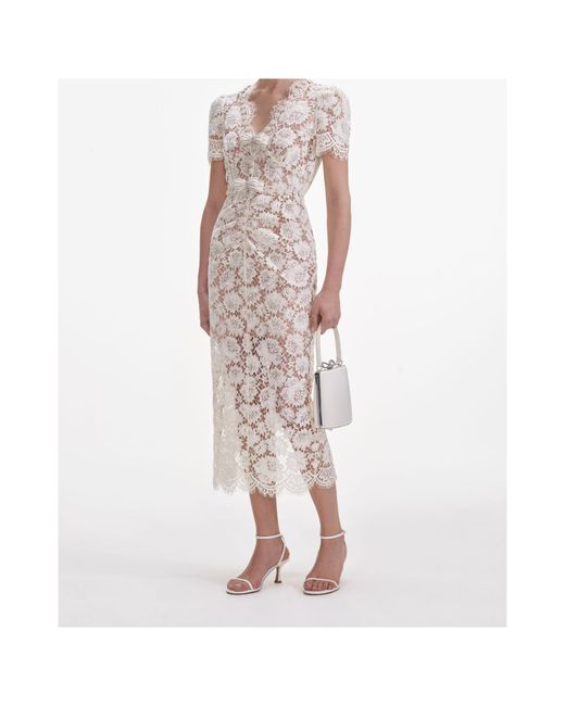 Self-Portrait Multicolor Fine Lace Embellished Midi Dress