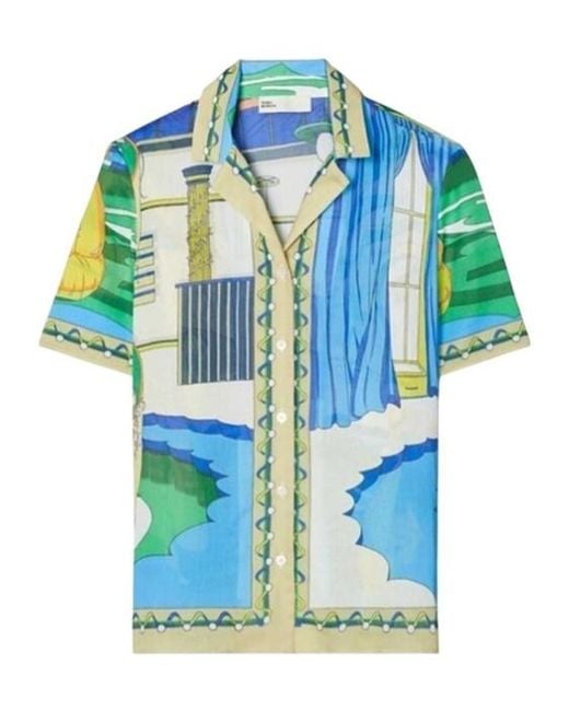 Tory Burch Blue Pool-Print Cotton Shirt