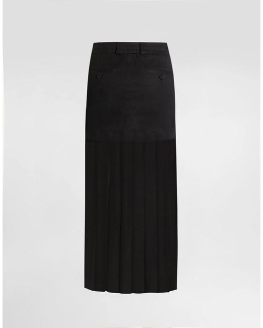 Dolce & Gabbana Black Twill Chiffon Midi Skirt