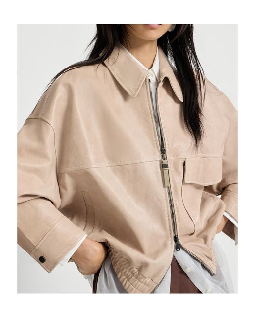 Brunello Cucinelli Natural Leather Bomber Jacket