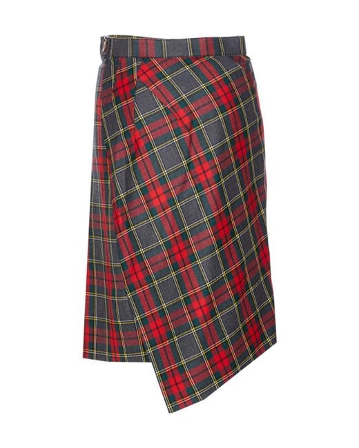 Vivienne Westwood Red Checked Asymmetric Midi Skirt