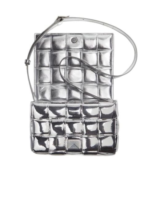 Bottega Veneta Metallic Cassette Logo Padded Mirror Shoulder Bag
