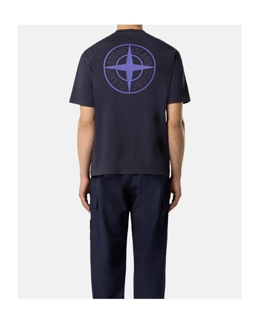 Stone Island Blue Logo Printed Crewneck T-Shirt for men