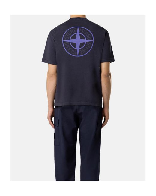 Stone Island Blue 2100037 Combed Cotton Logo-Plaque T-Shirt for men