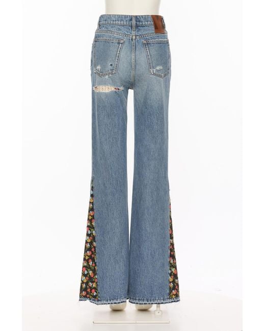 Valentino Blue Floral Panelled Flared Jeans