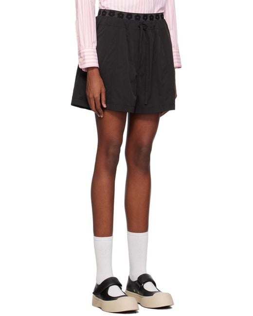 KENZO Black Boke Flower Embroidered Drawstring Shorts