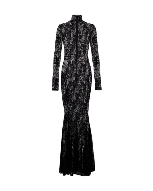 Norma Kamali Black Semi-Sheer Lace Gown