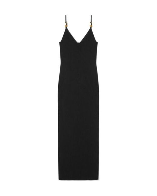 Versace Black Safety Pin Suspender Ribbed Midi Dress