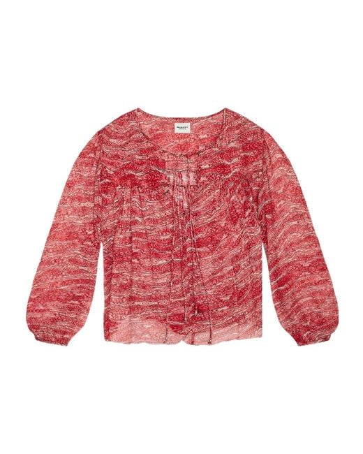 Isabel Marant Red Isabel Marant Étoile Advika Abstract Printed V-Neck Blouse
