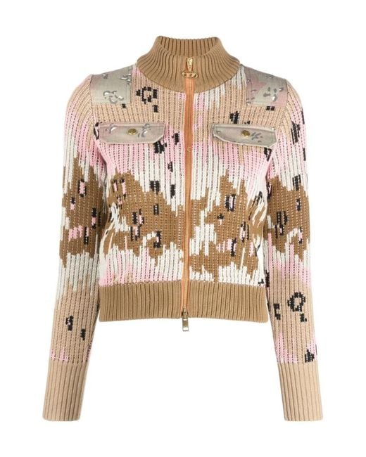 DIESEL White Abstract Pattern Zip Cardigan