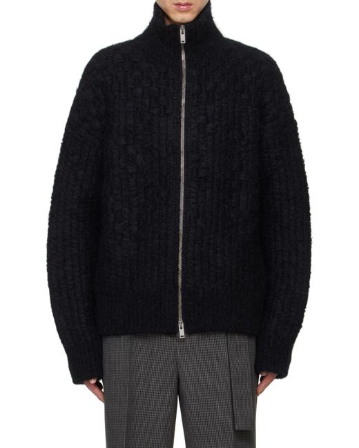 Jil Sander Black Chunky-Knit High Neck Cardigan for men