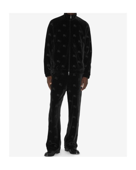 Burberry Black Ekd Velvet-Finished High-Neck Zipped Sweatshirt for men