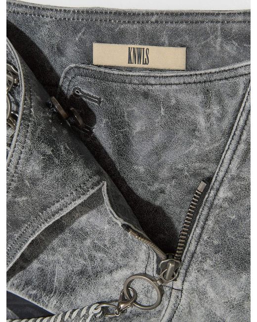 KNWLS Gray Distressed-Effect Chain-Detail Shorts