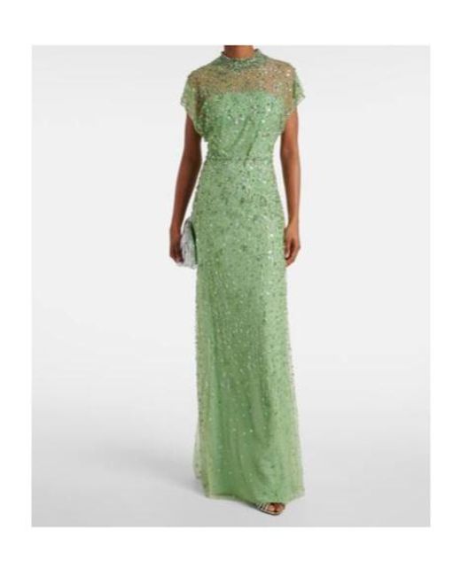 Jenny Packham Green Crystal Drop Embellished Gown