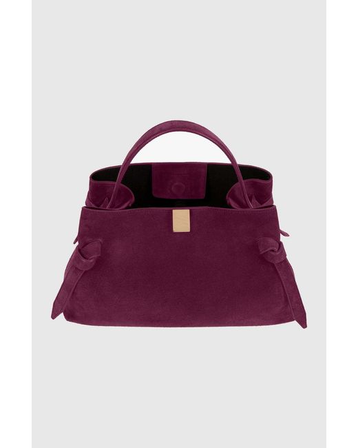Yuzefi Purple Gyoza Knot-Detail Suede Tote Bag