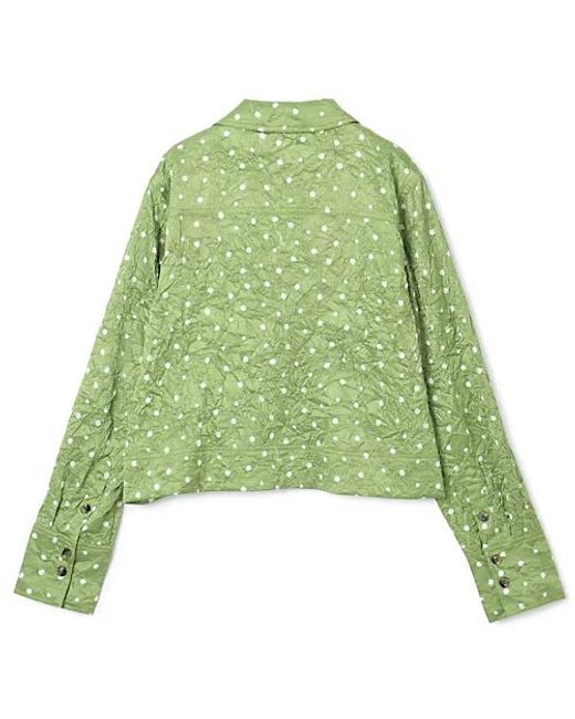 Ganni Green Crinkled Polka-Dot Shirt