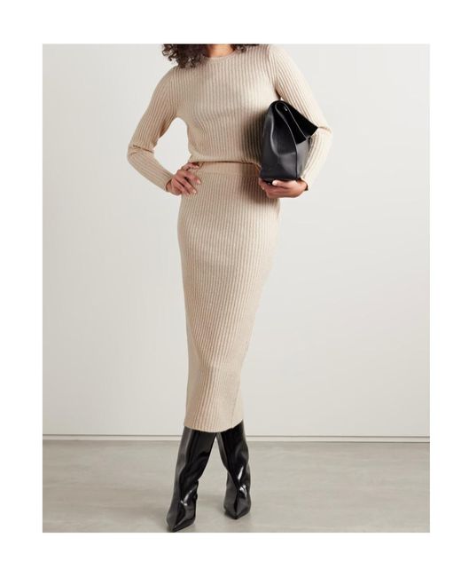 Co. Natural Ribbed Wool-Blend Midi Skirt