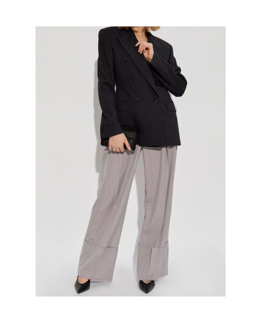 Victoria Beckham Gray Wide-Leg Trousers