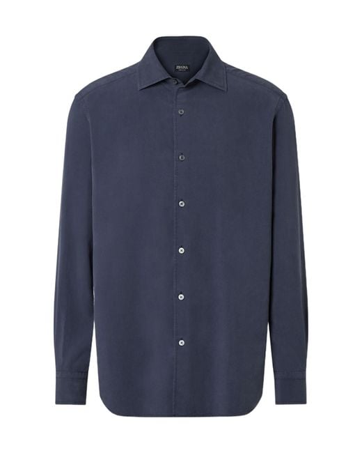 Zegna Blue Long-Sleeve Buttoned Shirt for men