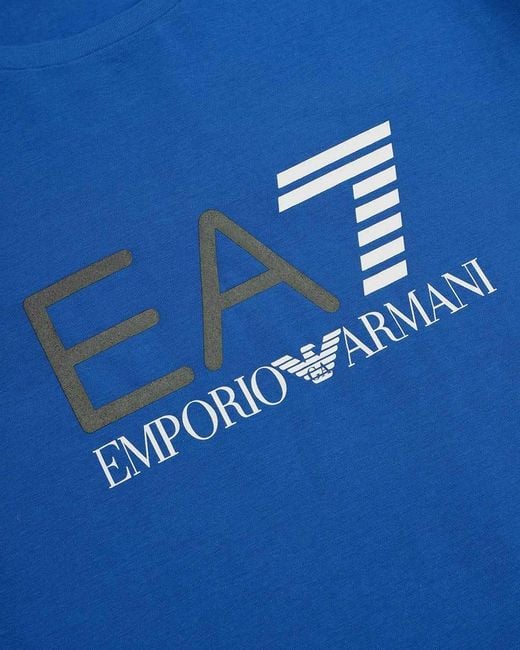 EA7 Blue Logo T-Shirt With Round Neck for men