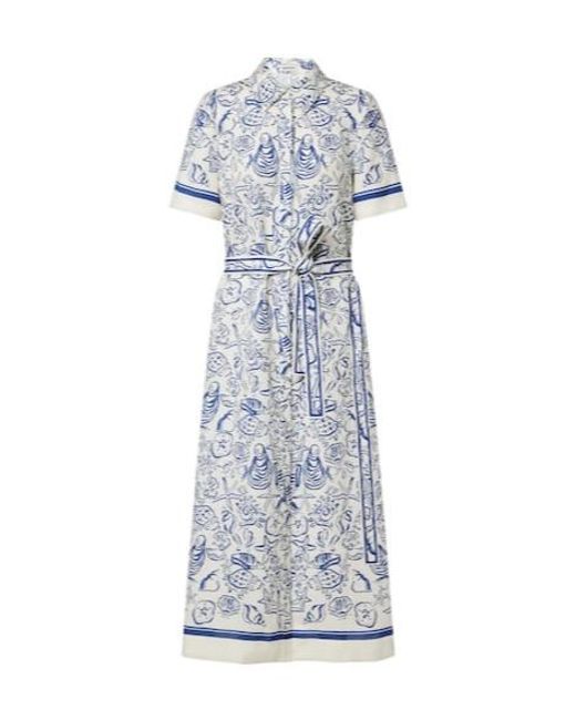 Jonathan Simkhai Blue Audria Printed Linen-Blend Shirt Dress