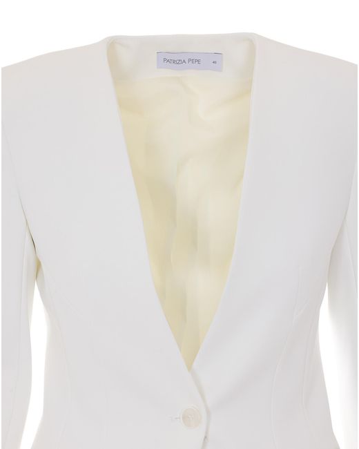 Patrizia Pepe White V-Neck Single-Breasted Blazer