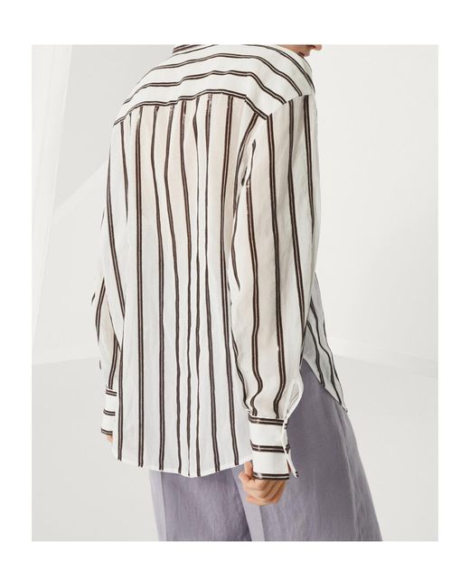 Brunello Cucinelli White Sequin Embellished Long-Sleeved Shirt