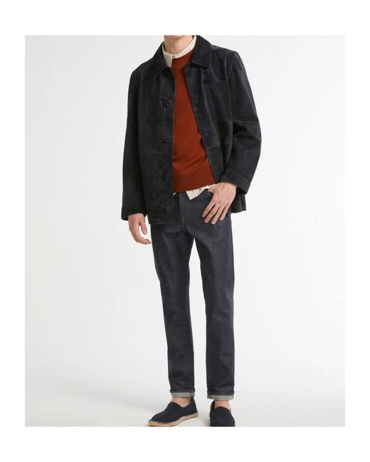 Yves Salomon Blue Button-Fastening Suede Jacket