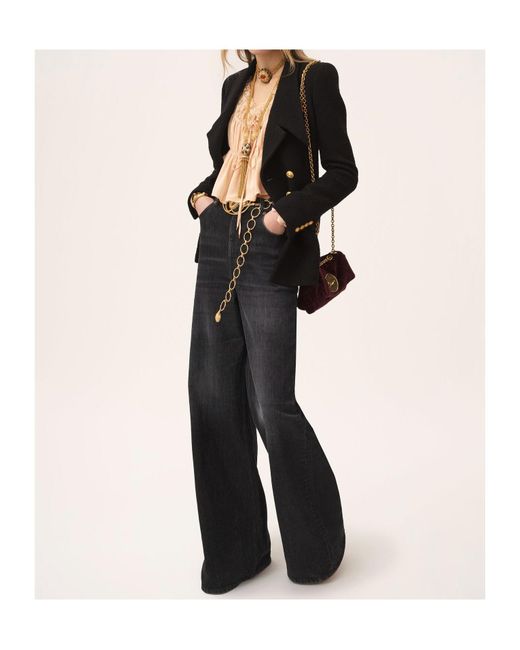 Chloé Black Chloé Logo Patch Wide-Leg Jeans