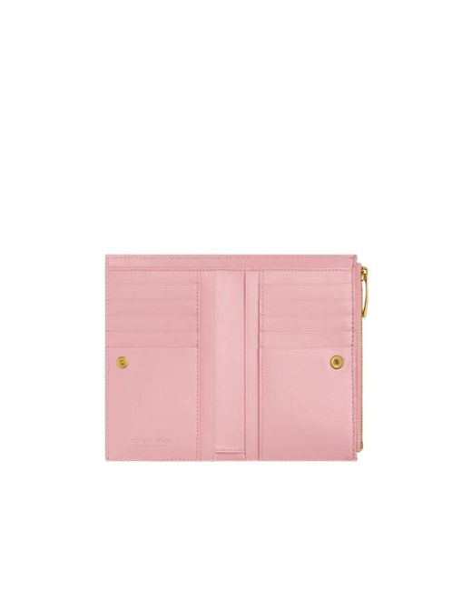 Bottega Veneta Pink Medium Intrecciato Bi-Fold Zip Wallet