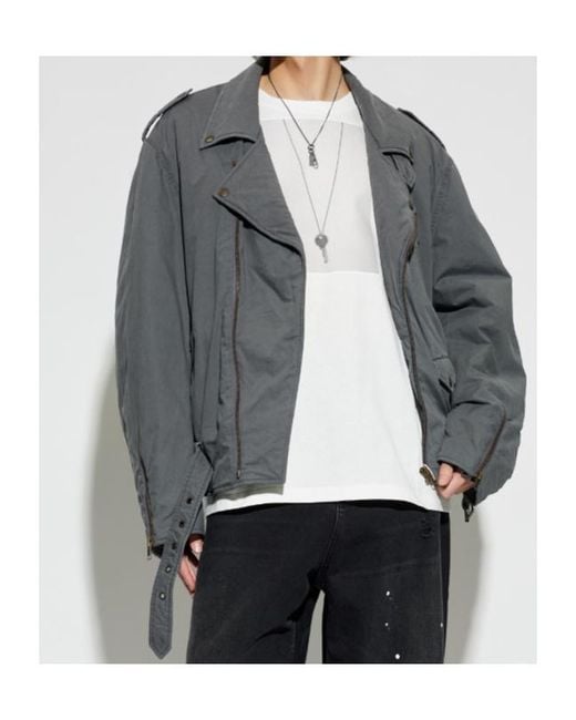 MM6 by Maison Margiela Gray Belted Zip-Up Biker Jacket for men