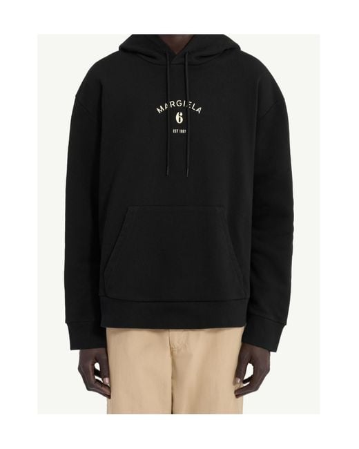 MM6 by Maison Margiela Black Logo Printed Drawstring Hoodie for men