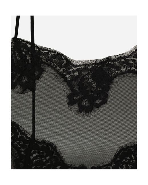 Dolce & Gabbana Black Tulle Top With Lace Details
