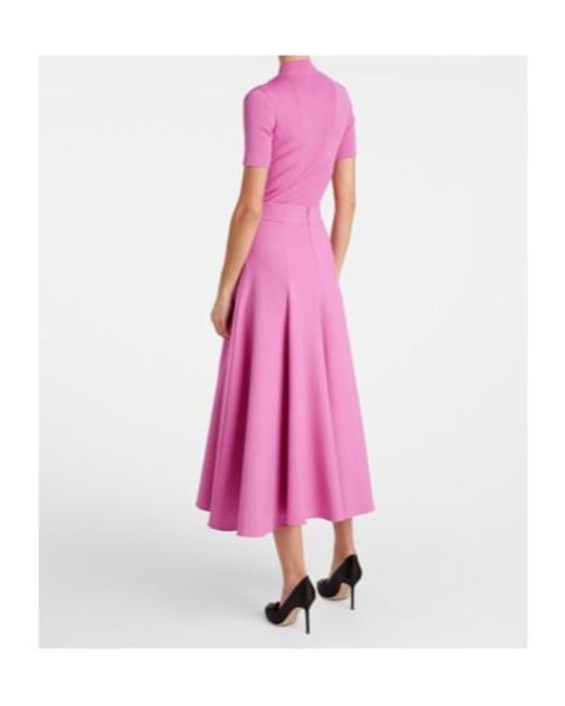 Oscar de la Renta Pink High-Rise Wool-Blend Midi Skirt
