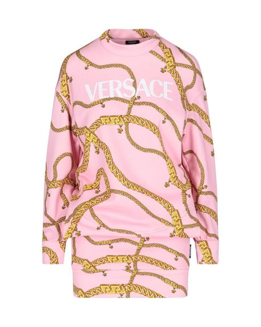 Versace Pink Chain Pinstripe Sweater Dress