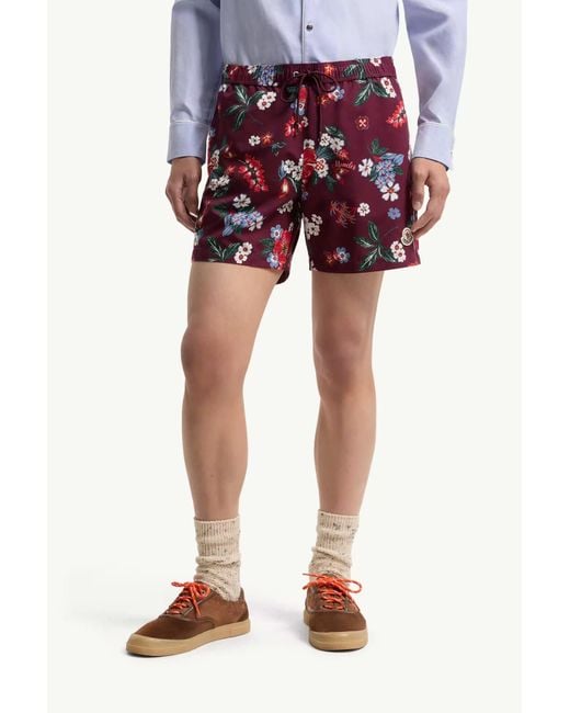 Moncler Red Floral Print Swim Shorts for men